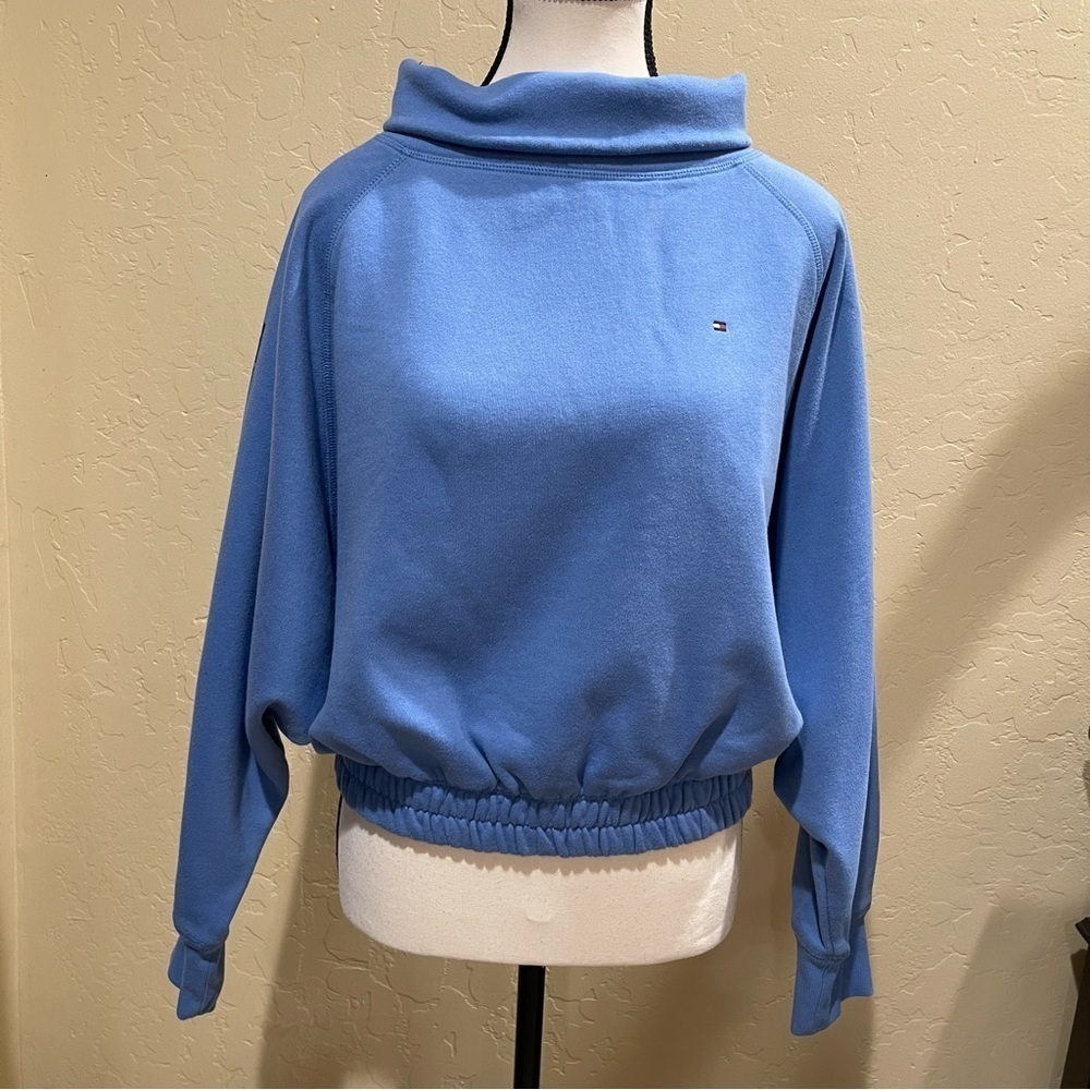 Tommy Hilfiger Elastic Waist Pullover Blue Bonnet Mock Neck Sweater medium